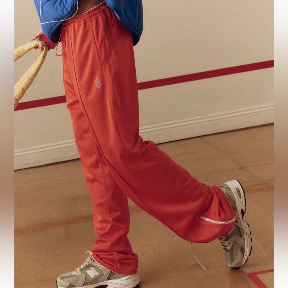 Free People Red Track Pants with Contrast Stitching - Picture 3 of 5